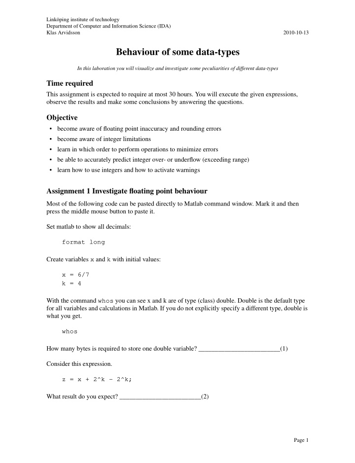 behaviour of some data types