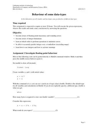 Behaviour of some data-types  In this laboration you will visualize and investigate some