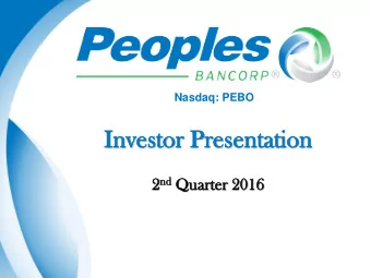 In  Investor Pre  r Presentation 2 nd Qu  Quarte  ter 2  2016  Safe H  Safe  Har  arbor St  Stat