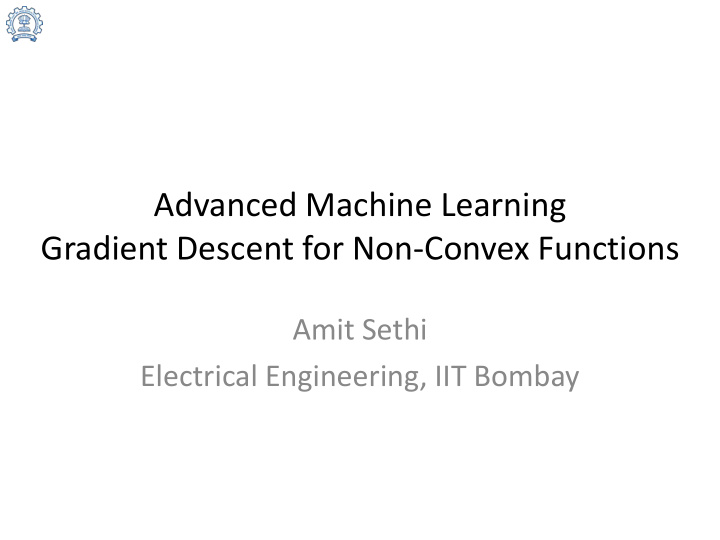 advanced machine learning gradient descent for non convex