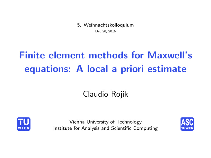 finite element methods for maxwell s equations a local a