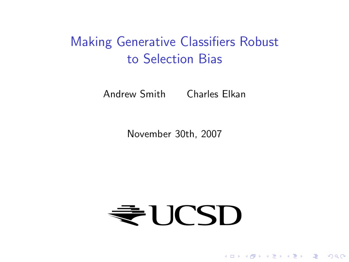 making generative classifiers robust to selection bias