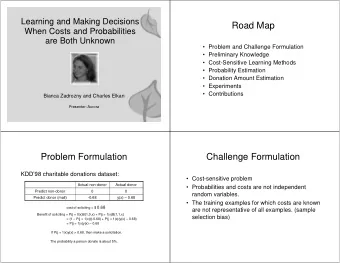 Road Map  When Costs and Probabilities  are Both Unknown   Problem and Challenge Formulation