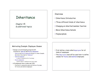 Inheritance  Inheritance Introduction  Three different kinds of inheritance Chapter 15