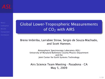 ASL  Basics  Global Lower-Tropospheric Measurements  Calibration of CO 2 with AIRS  Results