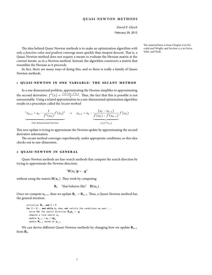 1 quasi newton in one variable the secant method