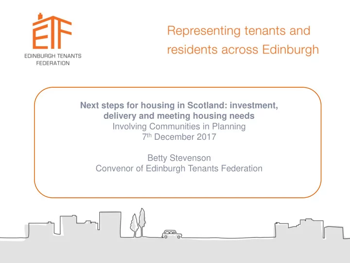 next steps for housing in scotland investment delivery