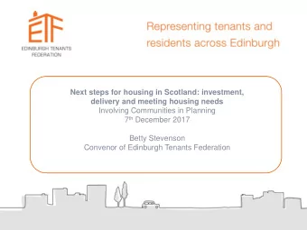 Next steps for housing in Scotland: investment, delivery and meeting housing needs  Involving