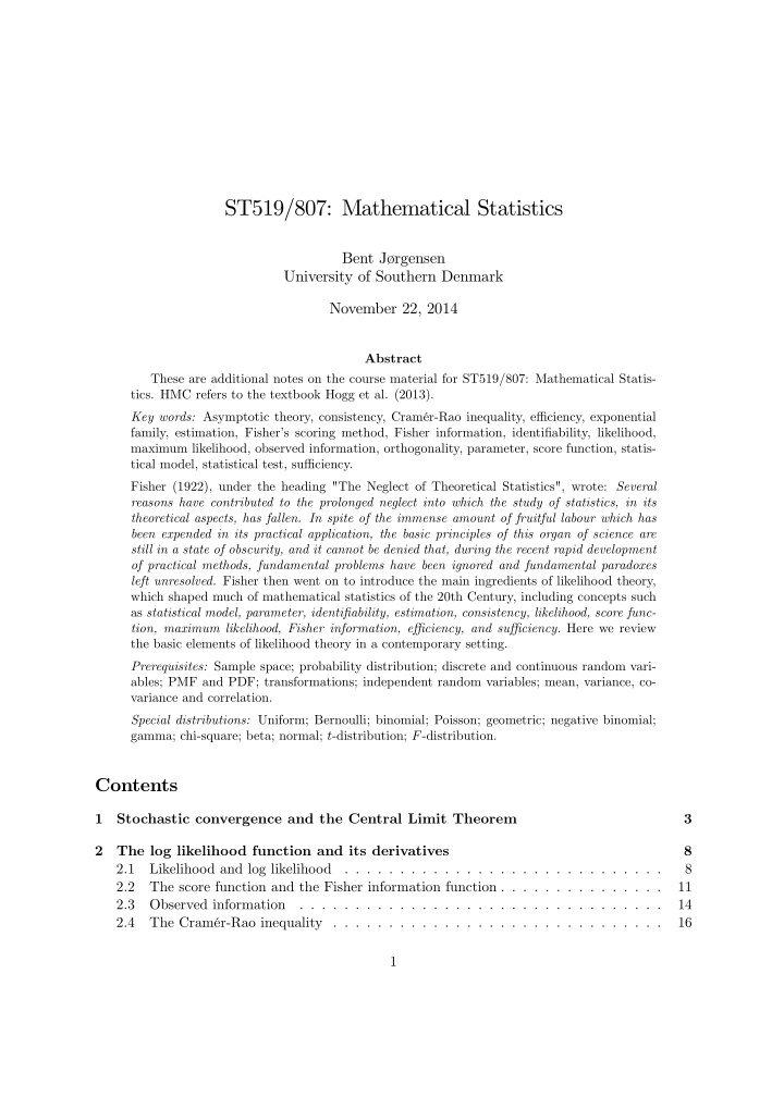 st519 807 mathematical statistics