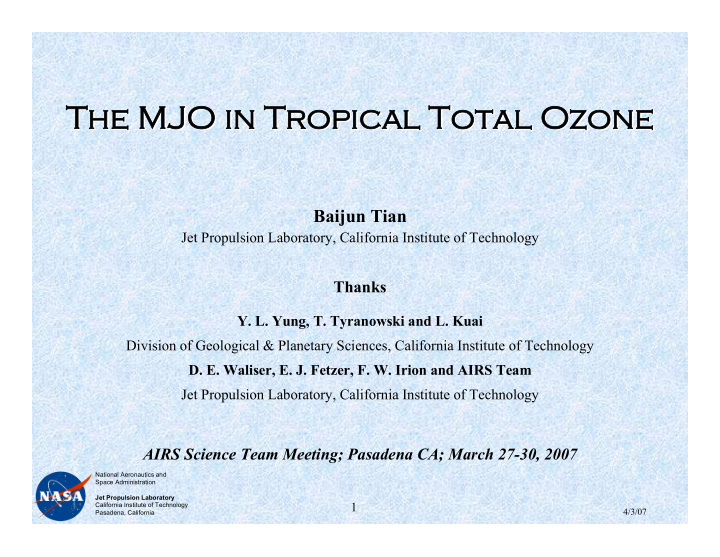 the mjo in tropical total ozone the mjo in tropical total