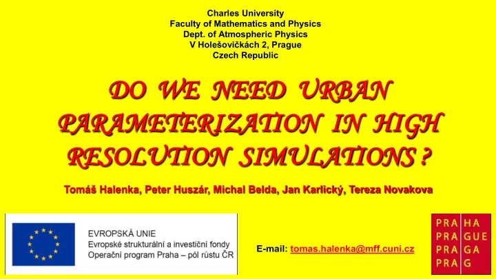 do we do we need need urban rban paramete pa terizati