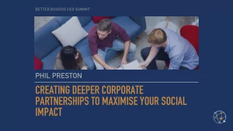 CREATING DEEPER CORPORATE  PARTNERSHIPS TO MAXIMISE YOUR SOCIAL  IMPACT  WHY THINK MORE ABOUT