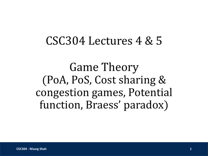 csc304 lectures 4 5 game theory