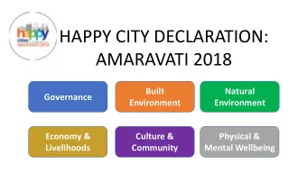 HAPPY CITY DECLARATION:  AMARAVATI 2018  Built  Natural  Governance  Environment  Environment