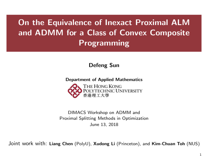 on the equivalence of inexact proximal alm and admm for a