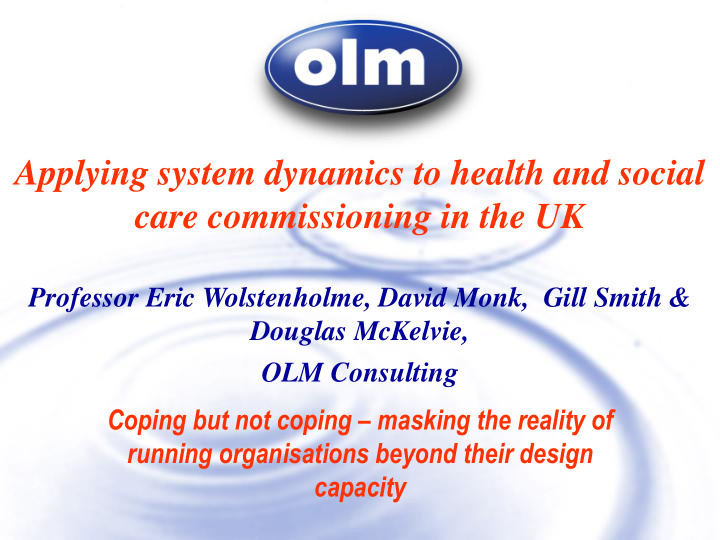 applying system dynamics to health and social
