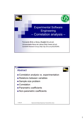 Correlation analysis   Fernando Brito e Abreu (fba@di.fct.unl.pt)  Universidade Nova de