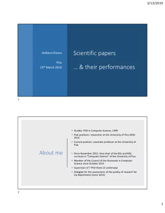 Scientific papers  Stefano Chessa  Pisa   &amp; their performances 13 th March 2019  1