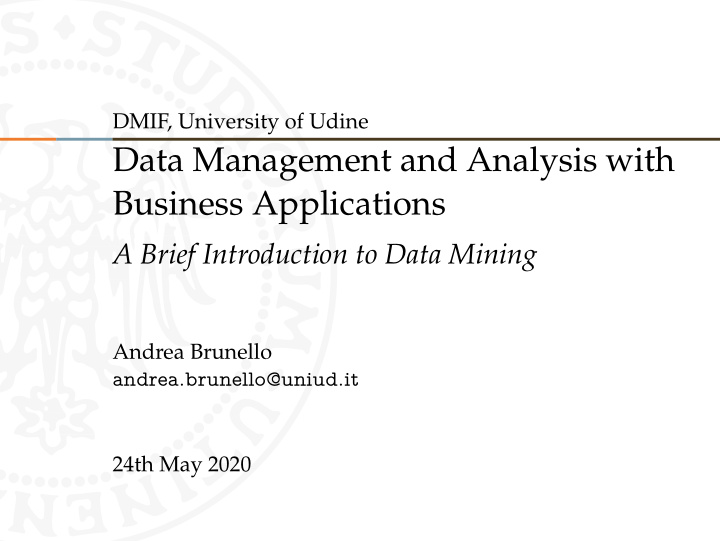 data management and analysis with business applications