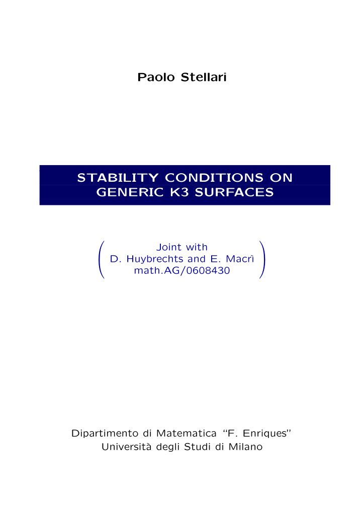 paolo stellari stability conditions on generic k3 surfaces