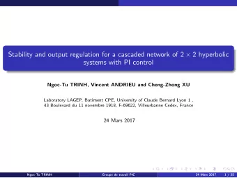 Stability and output regulation for a cascaded network of 2  2 hyperbolic  systems with PI