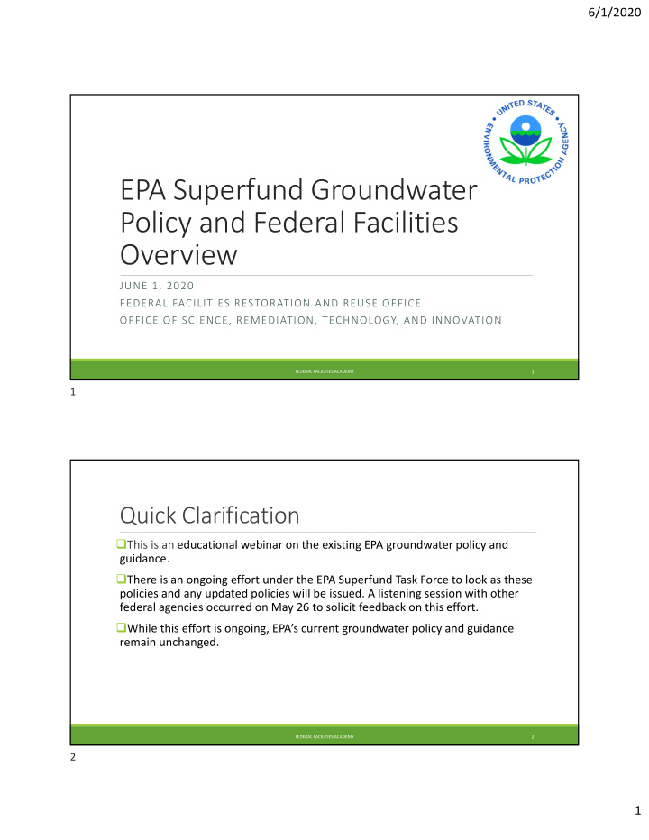 epa superfund groundwater policy and federal facilities