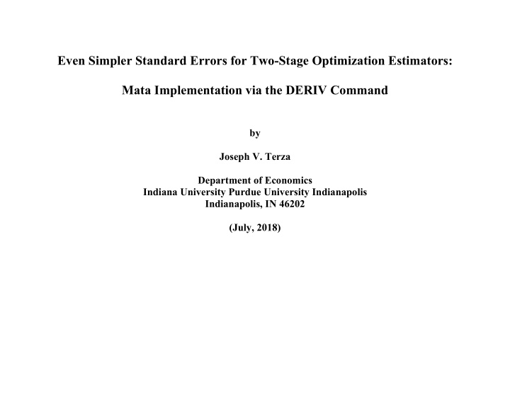 even simpler standard errors for two stage optimization