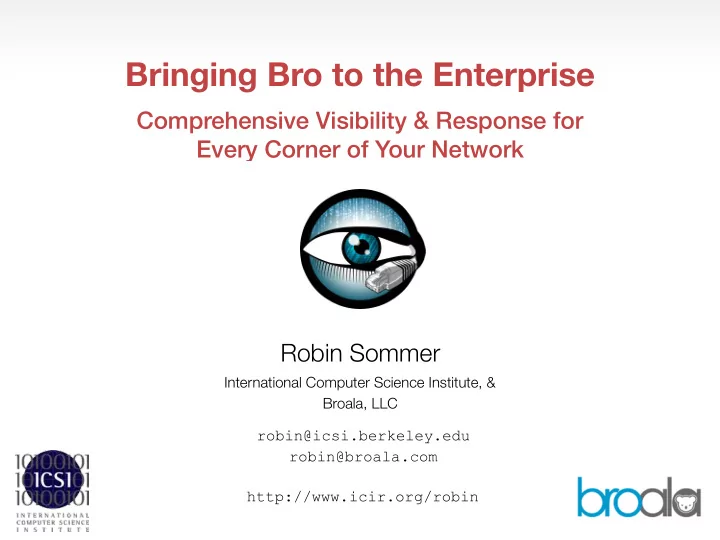 bringing bro to the enterprise
