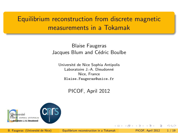 equilibrium reconstruction from discrete magnetic