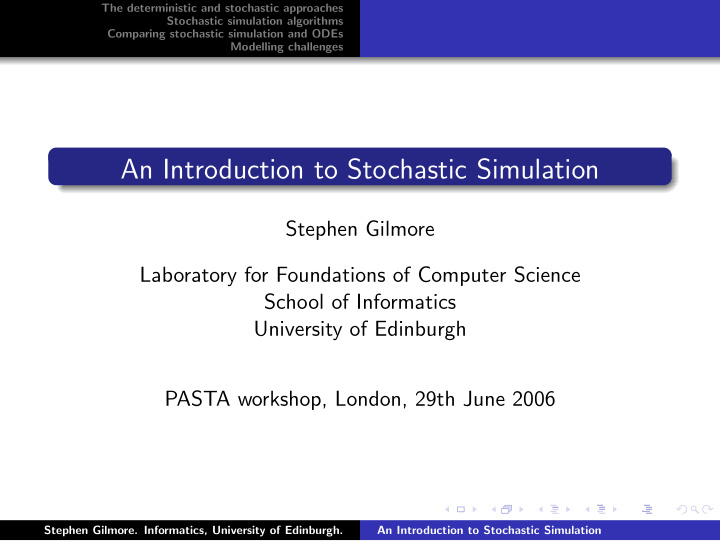 an introduction to stochastic simulation