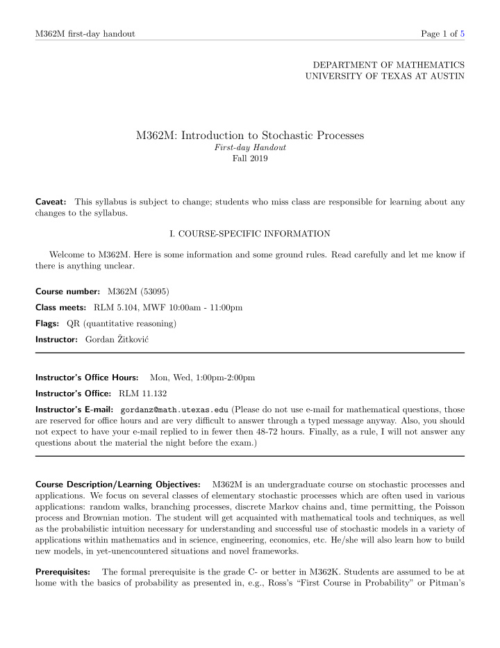 m362m introduction to stochastic processes