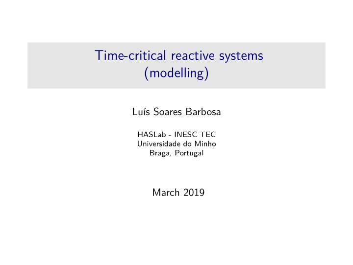time critical reactive systems modelling