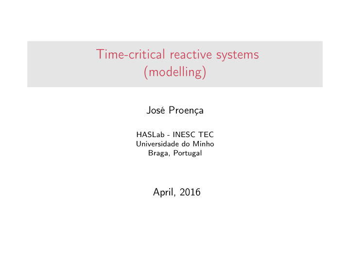 time critical reactive systems modelling