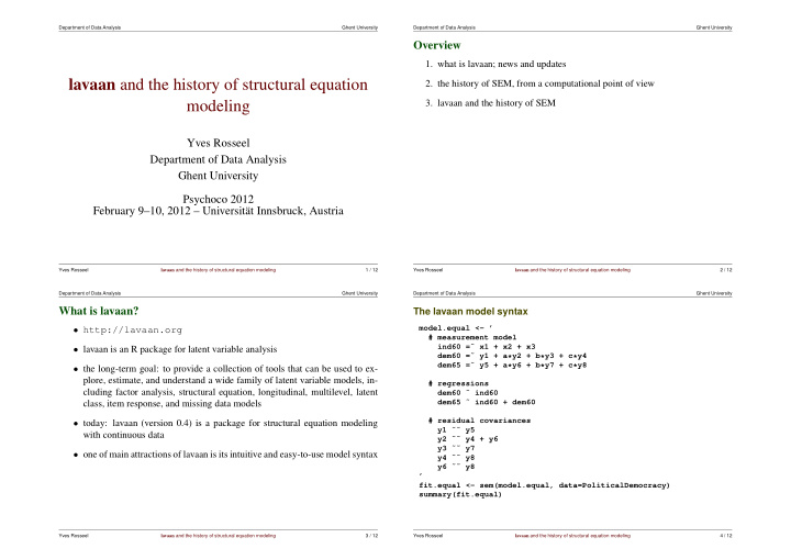 lavaan and the history of structural equation