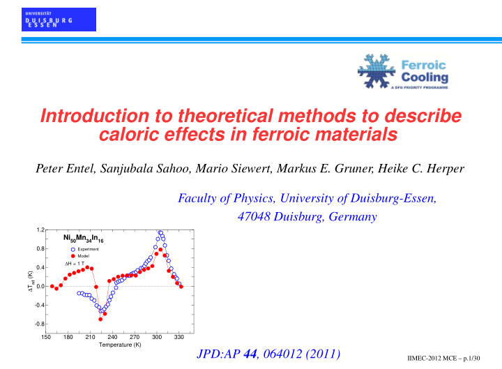 introduction to theoretical methods to describe caloric