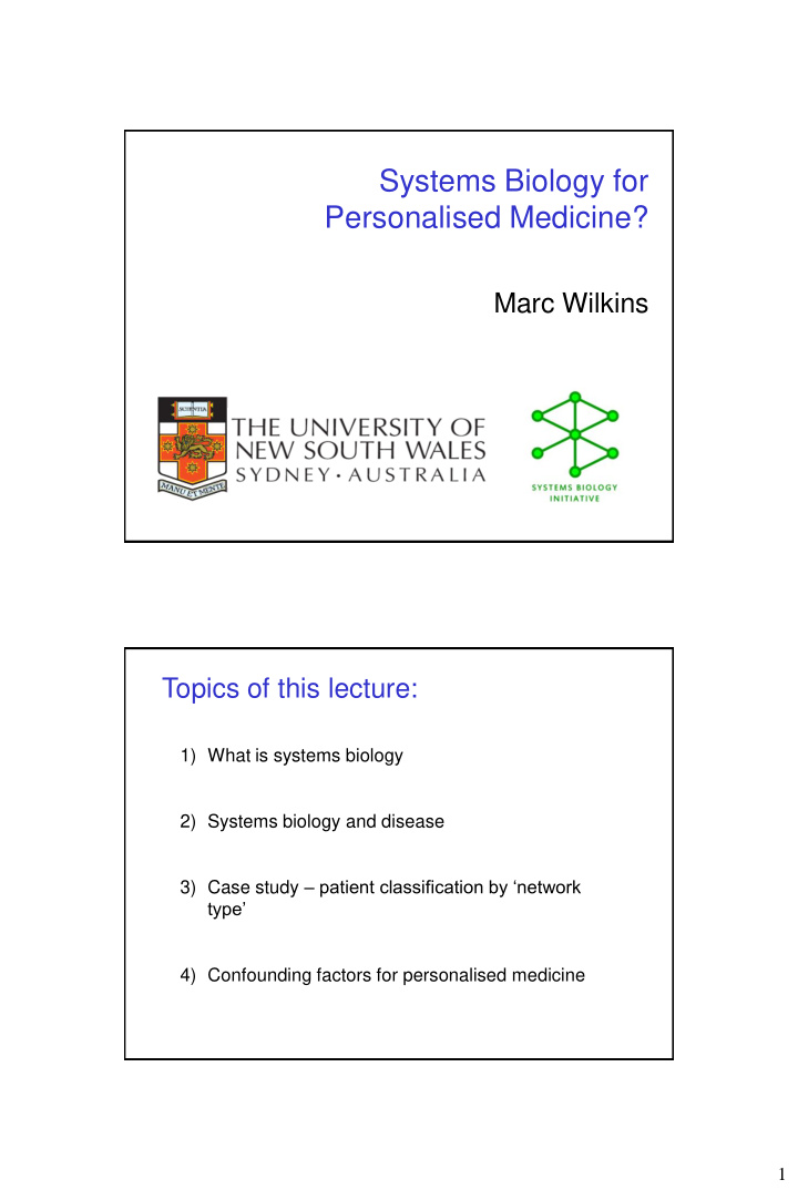 systems biology for personalised medicine