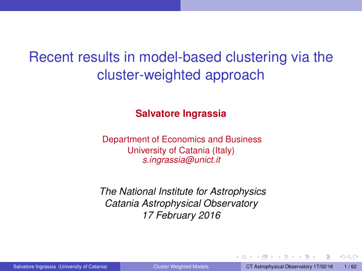 recent results in model based clustering via the cluster