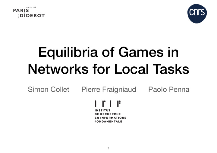 equilibria of games in networks for local tasks