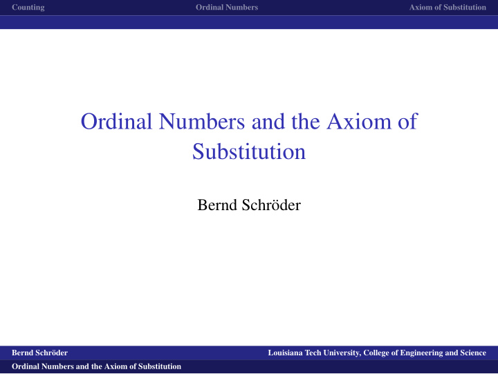 ordinal numbers and the axiom of substitution