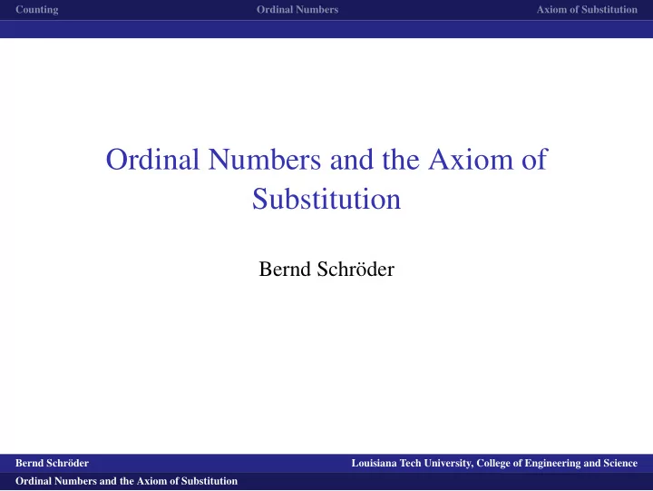 ordinal numbers and the axiom of substitution