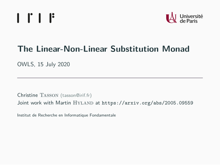 the linear non linear substitution monad