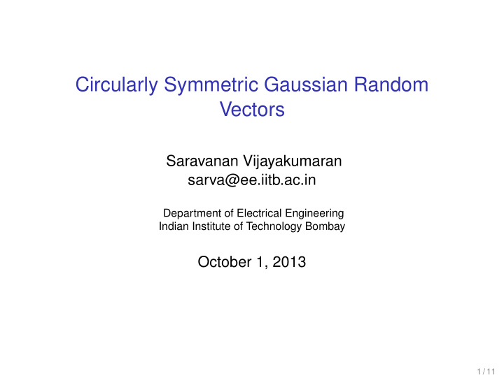circularly symmetric gaussian random vectors