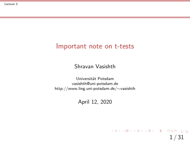 important note on t tests