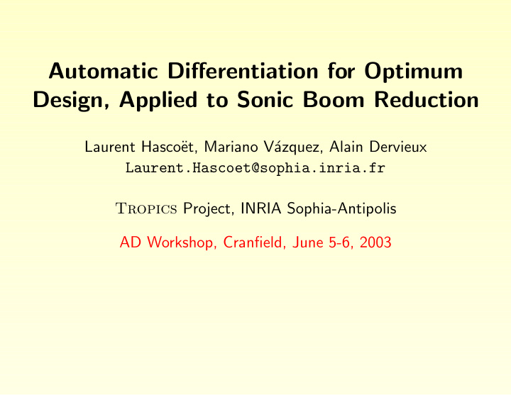 automatic differentiation for optimum design applied to