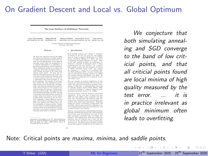 on gradient descent and local vs global optimum
