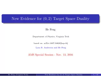 New Evidence for (0 , 2) Target Space Duality  He Feng  Department of Physics, Virginia Tech  based