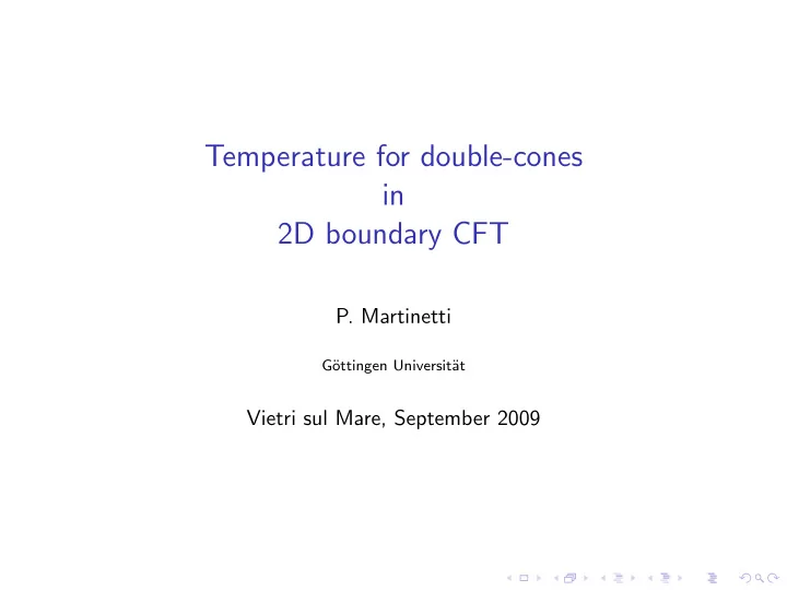temperature for double cones in 2d boundary cft