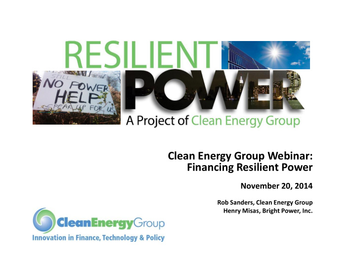 clean energy group webinar financing resilient power