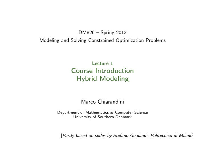 course introduction hybrid modeling