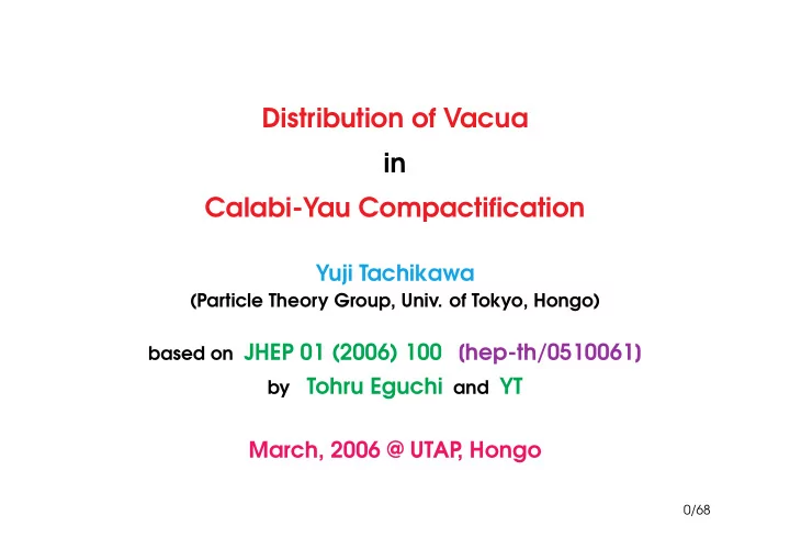 distribution of vacua in calabi yau compactification
